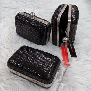 Box Clutch with metal chain and snap top closure